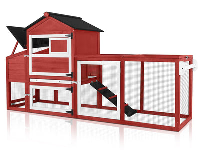 MEDEHOO Chicken Coop for Outdoor - Poultry Cage with Wheels, Nesting Box, Leakproof Pull-on Tray, and Asphalt Waterproof Roof - Red