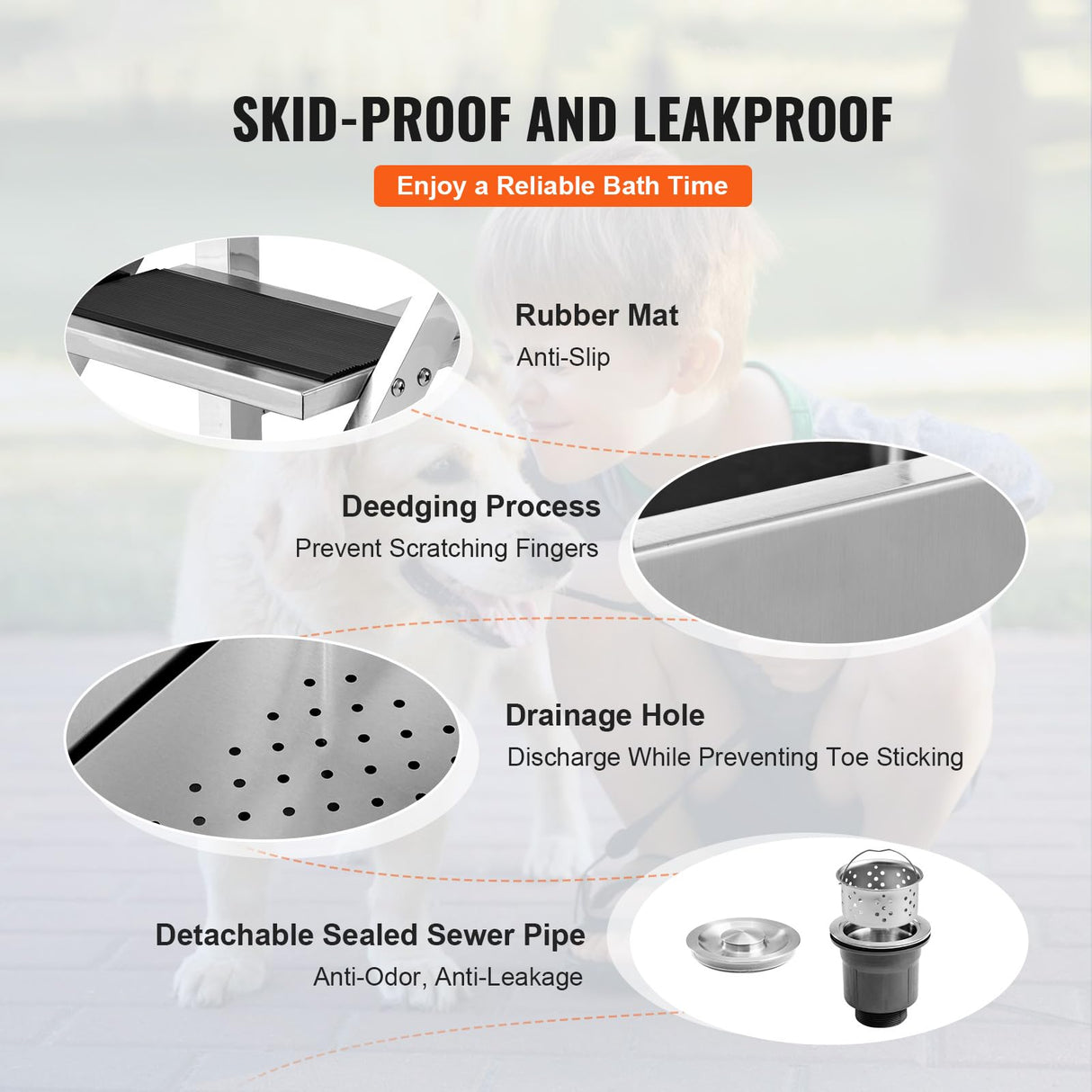 VEVOR 50" Pet Dog Bathing Station w/Stairs, Professional Stainless Steel Dog Grooming Tub w/Soap Box, Faucet,Rich Accessory, Dog Bathtub for Large,Medium,Small Pets, Washing Sink for Home Left VEVOR