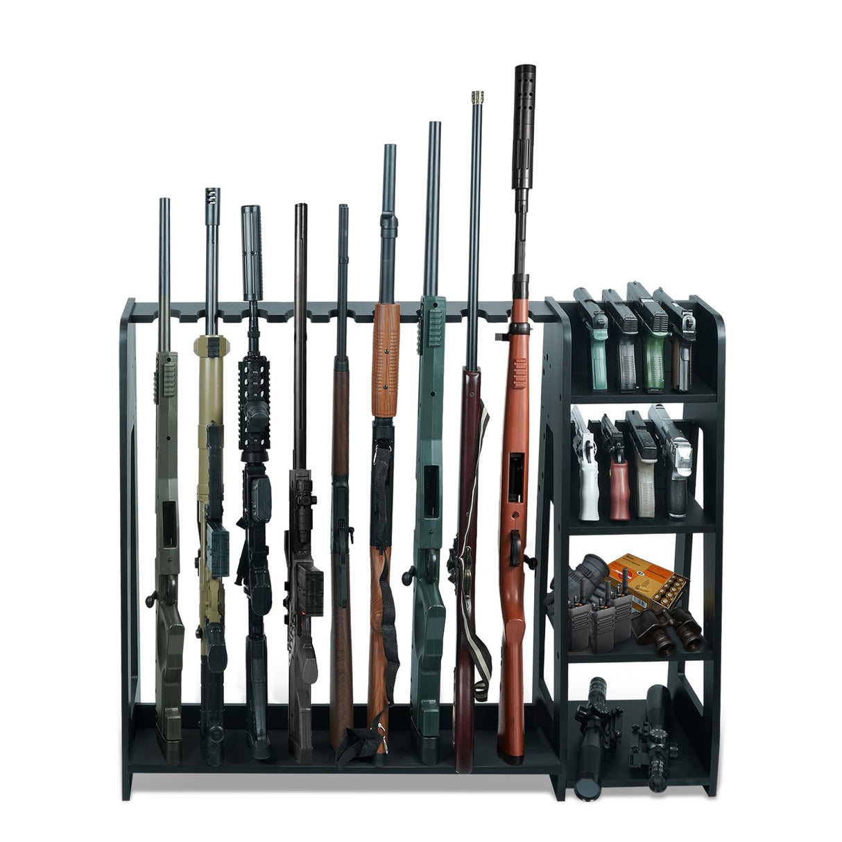 Semohop Gun Racks,Wooden Rifle Racks with Pistol Rack, Floor Standing Shotgun Rack Indoor, Gun Display Rack Rifle Storage Holder for Home or Garage Gun Storage - Holds up to 9 Long Guns and 8 Handguns Semohop