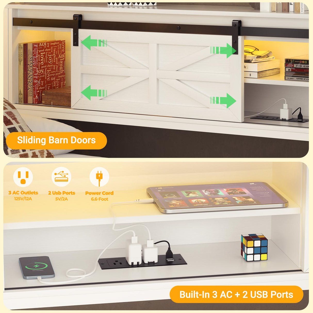 Homieasy Corner Bed Frame with Trundle, Reversible Metal Twin Daybed with LED & Charging Station, Farmhouse Platform Bed Frame with Bookcase Storage for Bedroom Guest/Living Room, White Homieasy