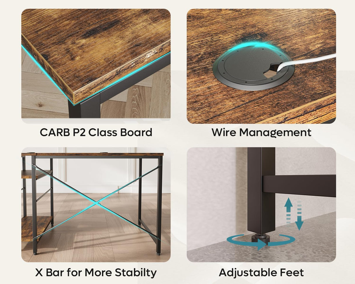 Bestier L Shaped Desk, 95.2 Inch Reversible Corner Computer Desk with Shelves, 2 Person Long Table for Home Office, Large Writing Storage Workstation with 3 Cable Holes, Rustic Brown Bestier