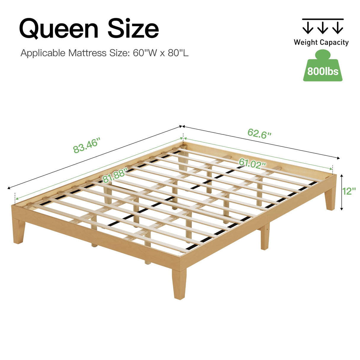 COLAMY 12 Inch Queen Size Platform Bed Frame,Sturdy Wood Bed Frame with Wood Slat Support, No Box Spring Needed, Easy Assembly(Rustic Pine) COLAMY