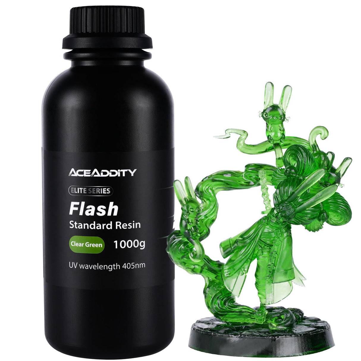 Aceaddity Flash 3D Printer Resin - High-Speed Standard Photopolymer Resin with Great Fluidity, Fast Printing for LCD/DLP 3D Printers, High Precision & Low Shrinkage, Clear Green 1KG Aceaddity