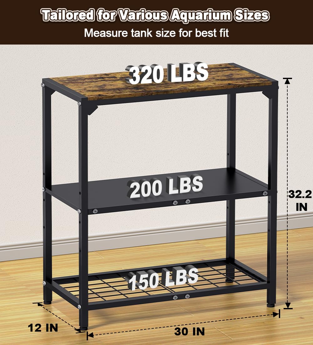 AnBaiMei 20-30 Gallon Aquarium Stand, Metal Fish Tank Stand with Adjustable 3-Tier Storage Shelf, Heavy Duty Reptile Breeder Turtle Tank Terrarium Rack Table for Home Office, 30" L x 12" W x 32.2" H, Black AnBaiMei