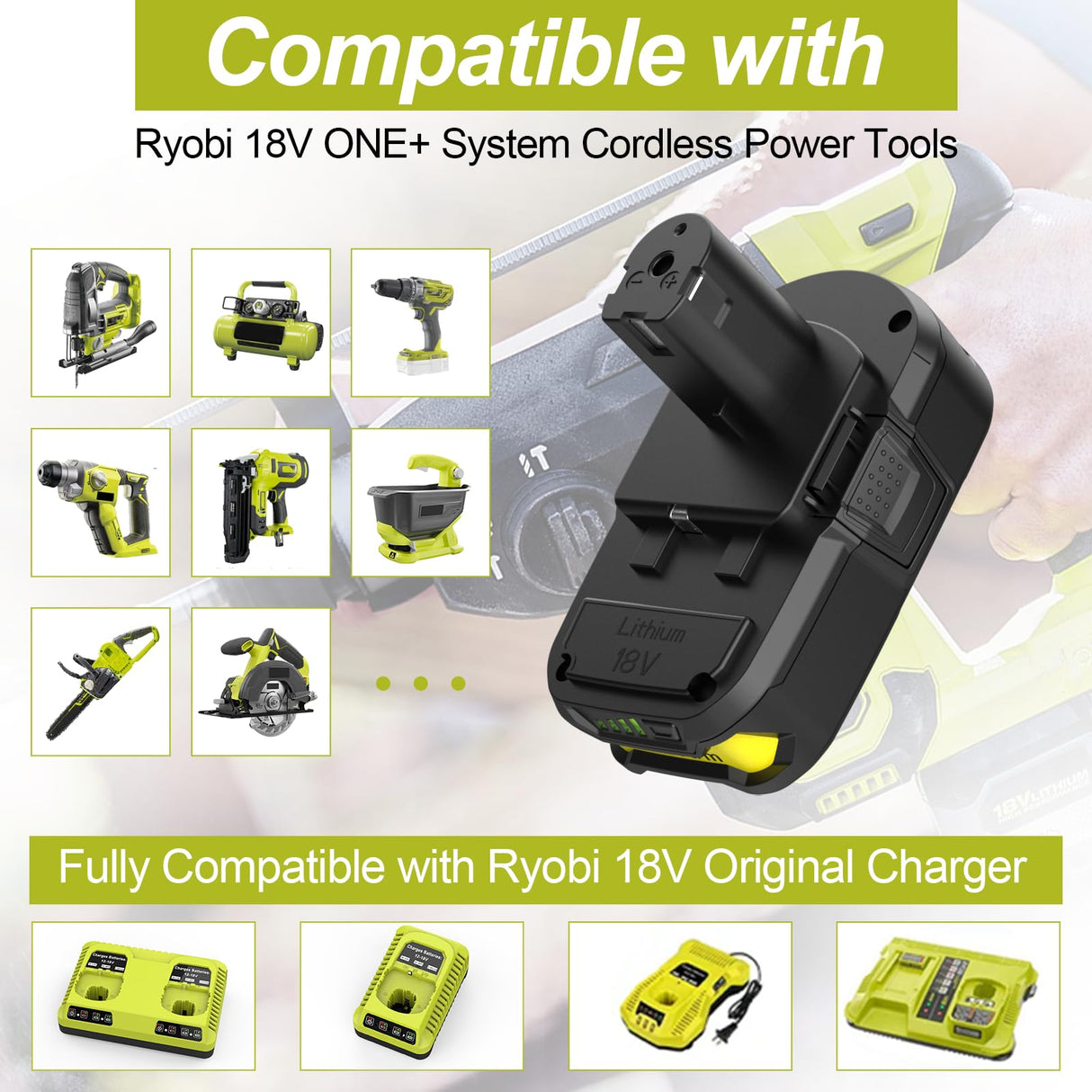 Ahomtikk 2Packs P103 18V Lithium Battery Replacement for Ryobi Battery 18V ONE+ Battery 4.0Ah P102 P108 P105 P107 P109 P104 Compatible with Ryobi 18V Battery Ahomtikk