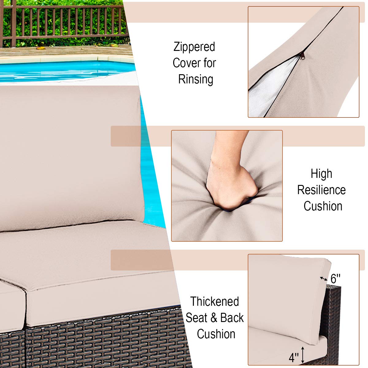 Tangkula 2 PCS Outdoor Wicker Armless Sofa, Patio Rattan Sectional Sofa Set w/2 Thick Seat Cushions and 2 Back Cushions, Additional Seats for Balcony Garden Patio Poolside (Black) Tangkula