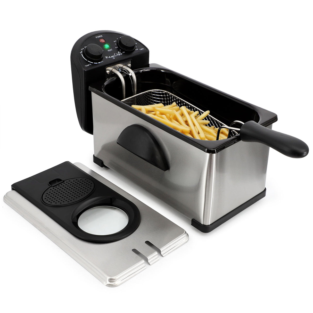MegaChef Electric Oil Deep Fryer with Adjustable Temperature Control and Timer (3.17 Quart) Megachef