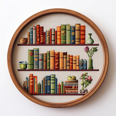 Generic Bookshelf Stamped Cross Stitch Kits for Beginners Easy 11CT Needlepoint Embroidery DIY Counted Cross Stitch Kits Art Craft Wall Decoration and Gift 40x40cm(4)