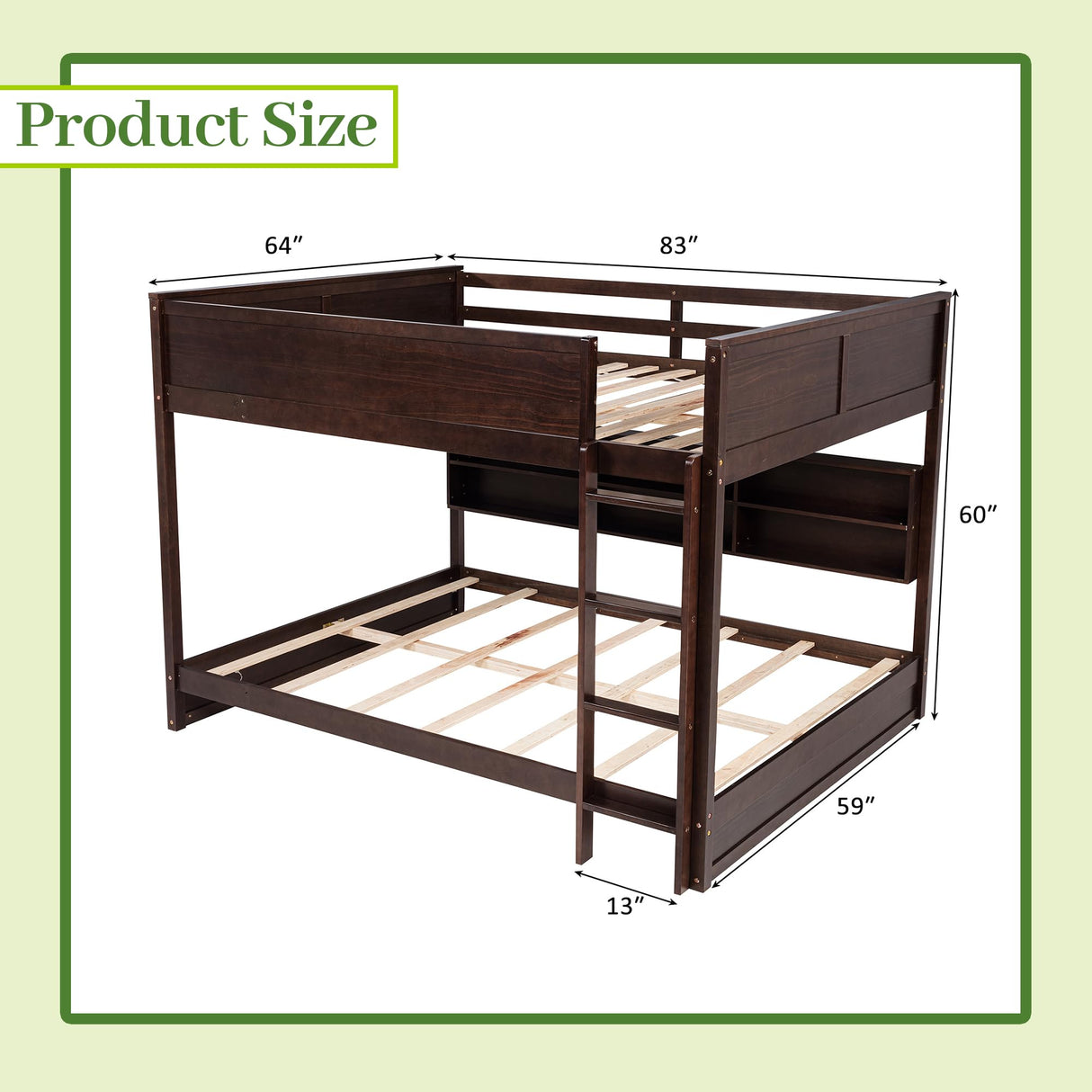 OYUMOENTS Queen Over Queen Bunk Bed, Solid Pine Wood Bunk Bed with Built-in Storage Cabinets, Charging Station, Ladder,Safety Guardrails, No squeaking for Teens & Adults, Brwon OYUMOENTS