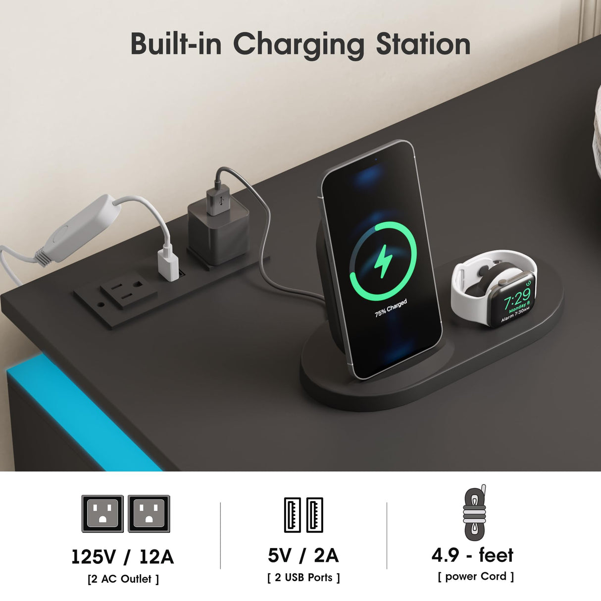 Fameill Black Dresser for Bedroom, 6 Drawer Dresser with LED Lights, Modern Dresser Organizer with Charging Station, Double Wide Chest of Drawers for Living Room, Entryway Fameill