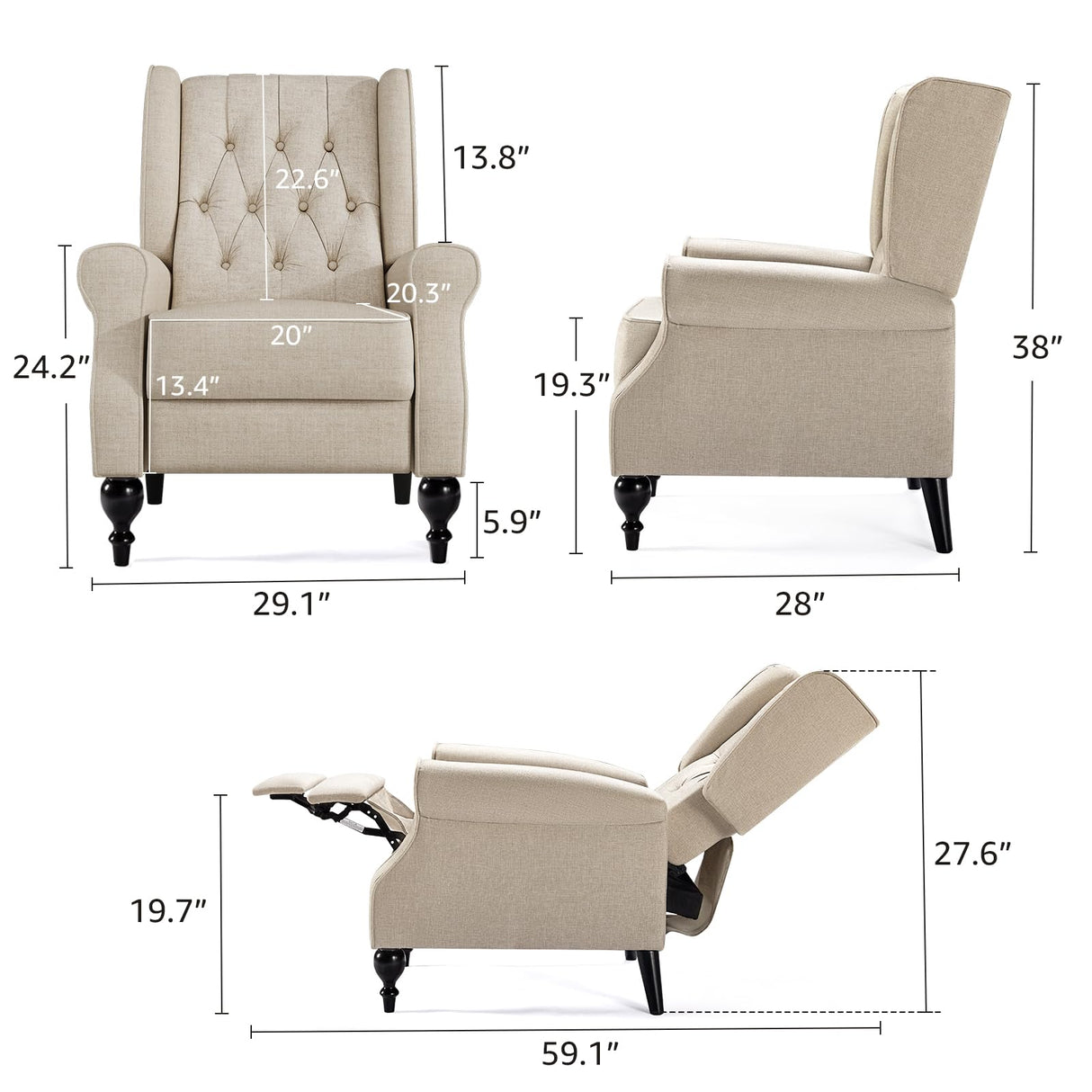 Jocisland Recliner Chair, Accent Wingback Chairs for Adults Living Room Bedroom, Small Tufted Push Back Club Single Sofa Armchair (Beige) Jocisland