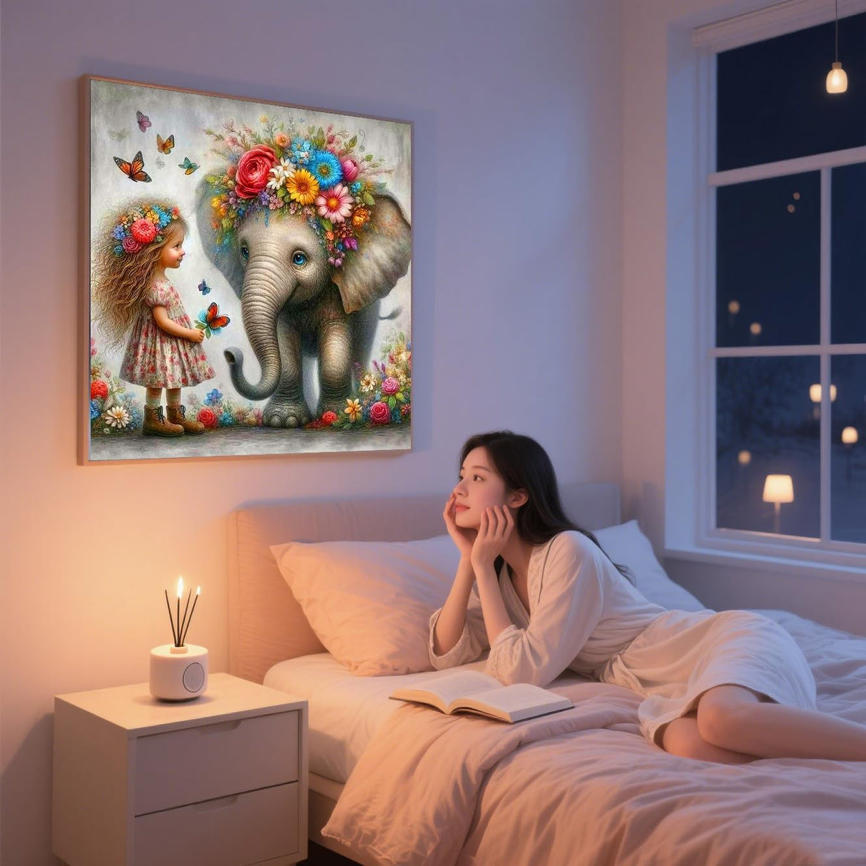 Elephant Diamond Art Kits for Adults-Girl and Elephant Diamond Painting Kits for Beginners, 5D DIY Full Drill Round Gem Art Crafts for Home Wall Decor 14X14 inch ijbnhd