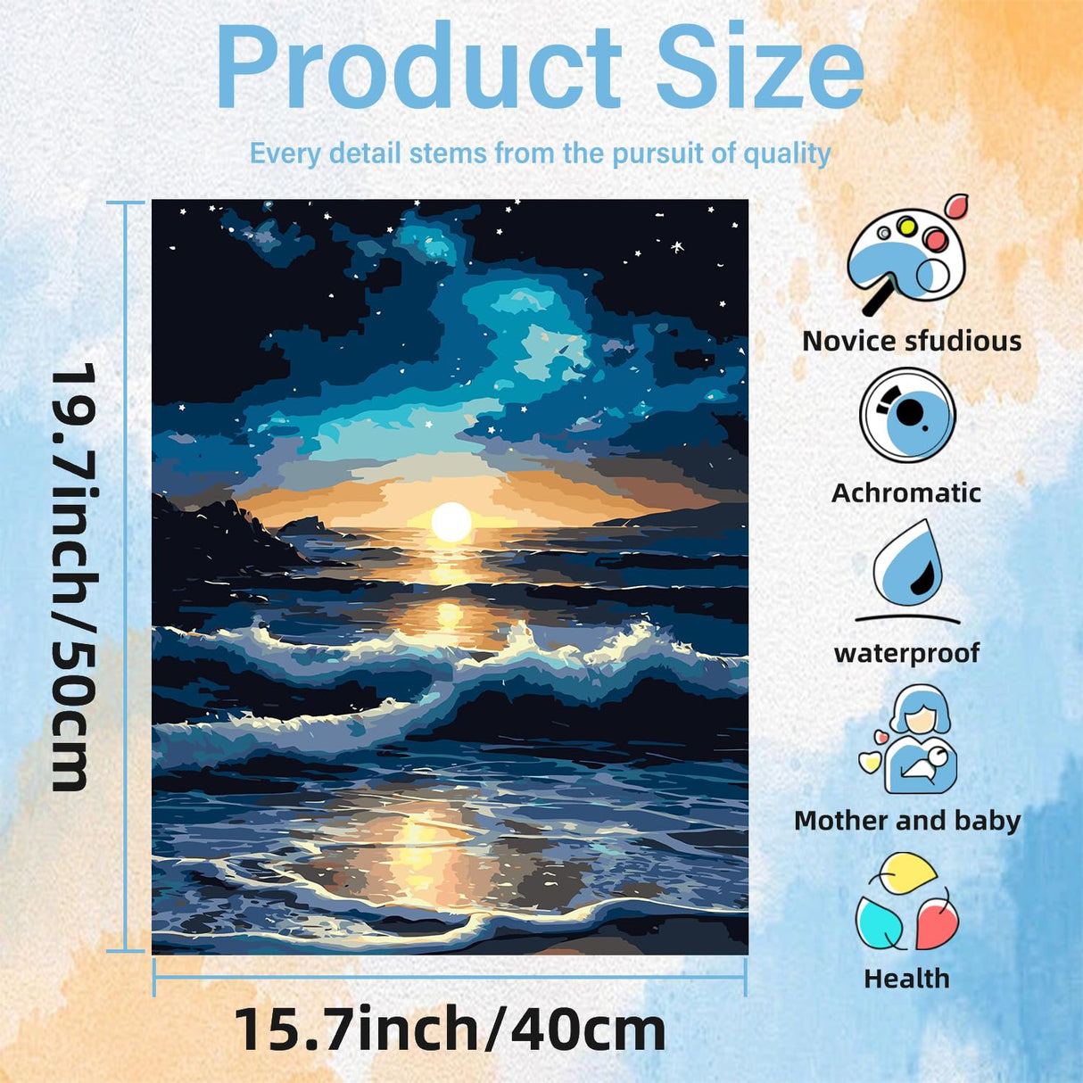 Aestalrcus Sea View Paint by Numbers for Adults - Waves Paint by Numbers for Adults with Brushes, Art Crafts Canvas for Home Decoration 16 x 20 Inch Aestalrcus