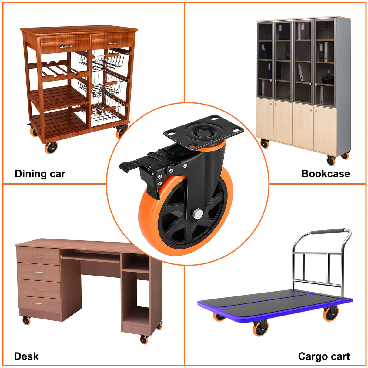 6 Inch Heavy Duty Caster Wheels Load 3000 Lbs with Brake Safety Dual Locking No Noise Wheels Swivel Casters Set of 4 (Free Screws) Mofeetools