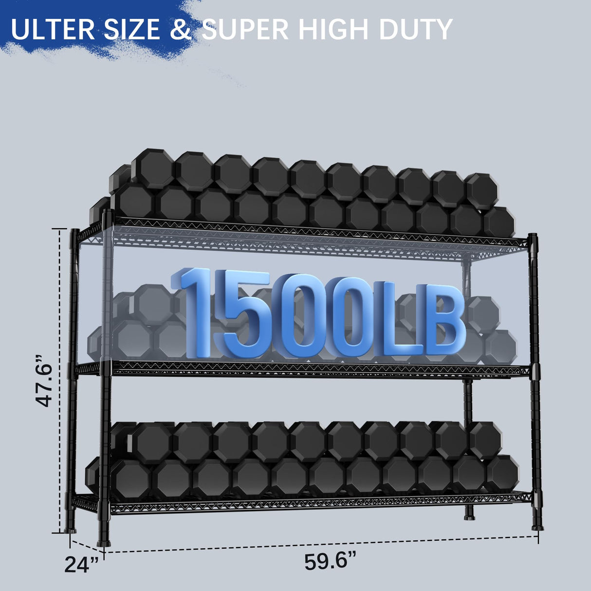 Heavy Duty Shelving, 47.6" H Garage Shelving Unit with Leveling Feet, 3-Tier Adjustable Garage Storage Shelves Metal Rack, Industrial Shelving for Warehaouse Storage, 60" W x 24" D x 47.6" H, Black GIOTORENT
