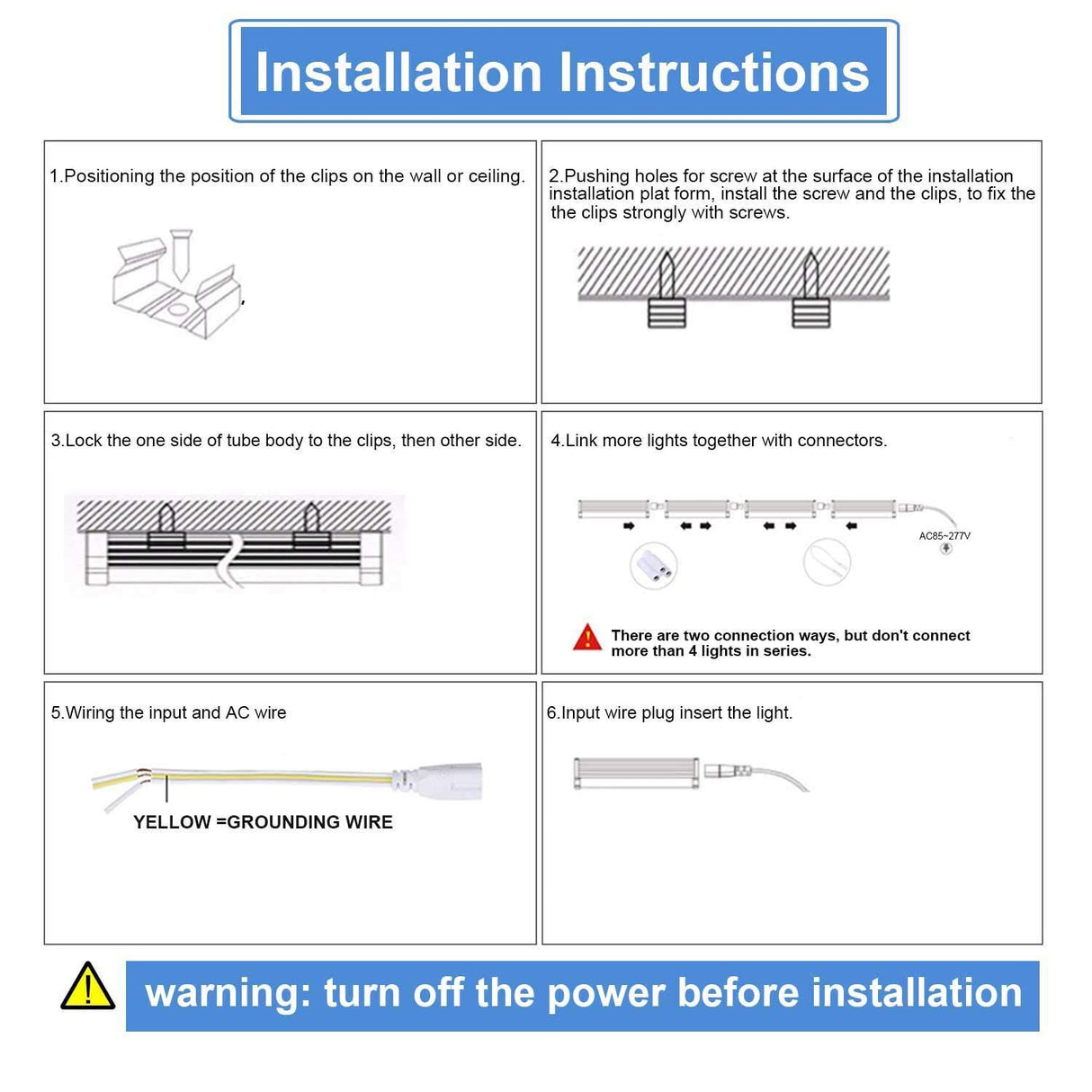 Henwsi 8FT LED Shop Light Fixture, White 10 Pack T8 Integrated Tube Lights, 72W 9500LM 6500K High Output Clear Cover, V Shape 270 Degree Lighting for Garage Warehouse, Upgraded Lights Plug and Play Henwsi