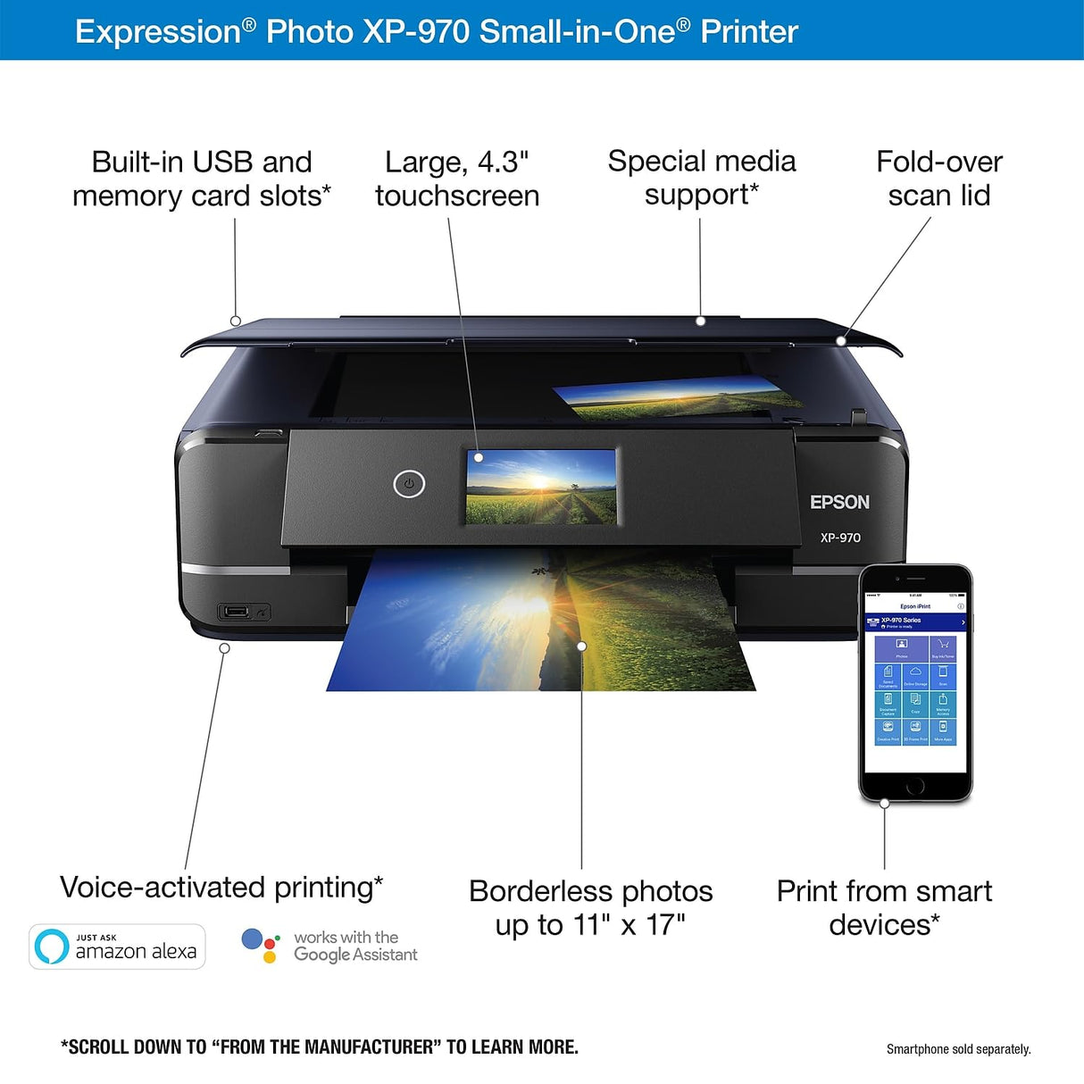 Epson Expression Photo XP-970 Wireless Color Photo Printer with Scanner and Copier, Black Epson