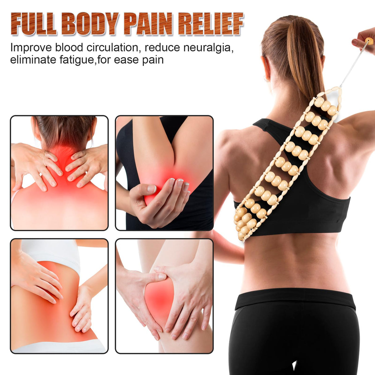 KintKita Wood Therapy Massage Tools,Back Wooden Massage Roller Rope Tool Maderoterapia Kit Professional Cellulite Massager for Body Shaping, Contouring,Back Neck Leg Muscle Relief KintKita