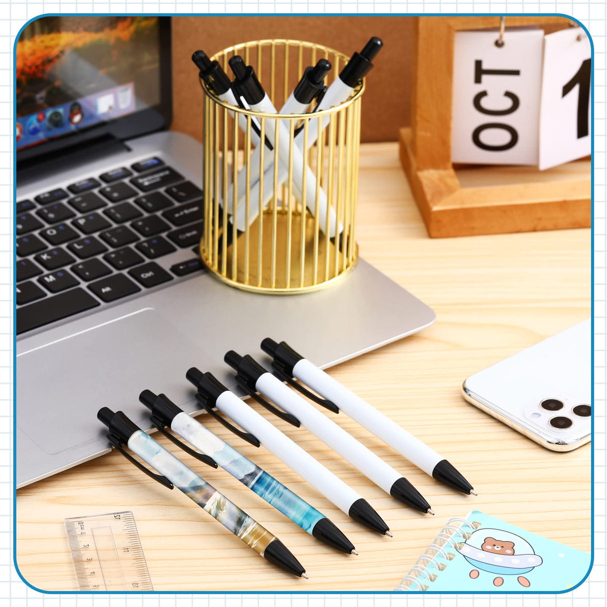 Yexiya Sublimation Pens Blank Heat Transfer Pen Sublimation Ballpoint Pen with Shrink Wrap White Aluminum Customized Clip Pen School Supplies for Christmas Office School Stationery Supplies (30 Sets) Yexiya