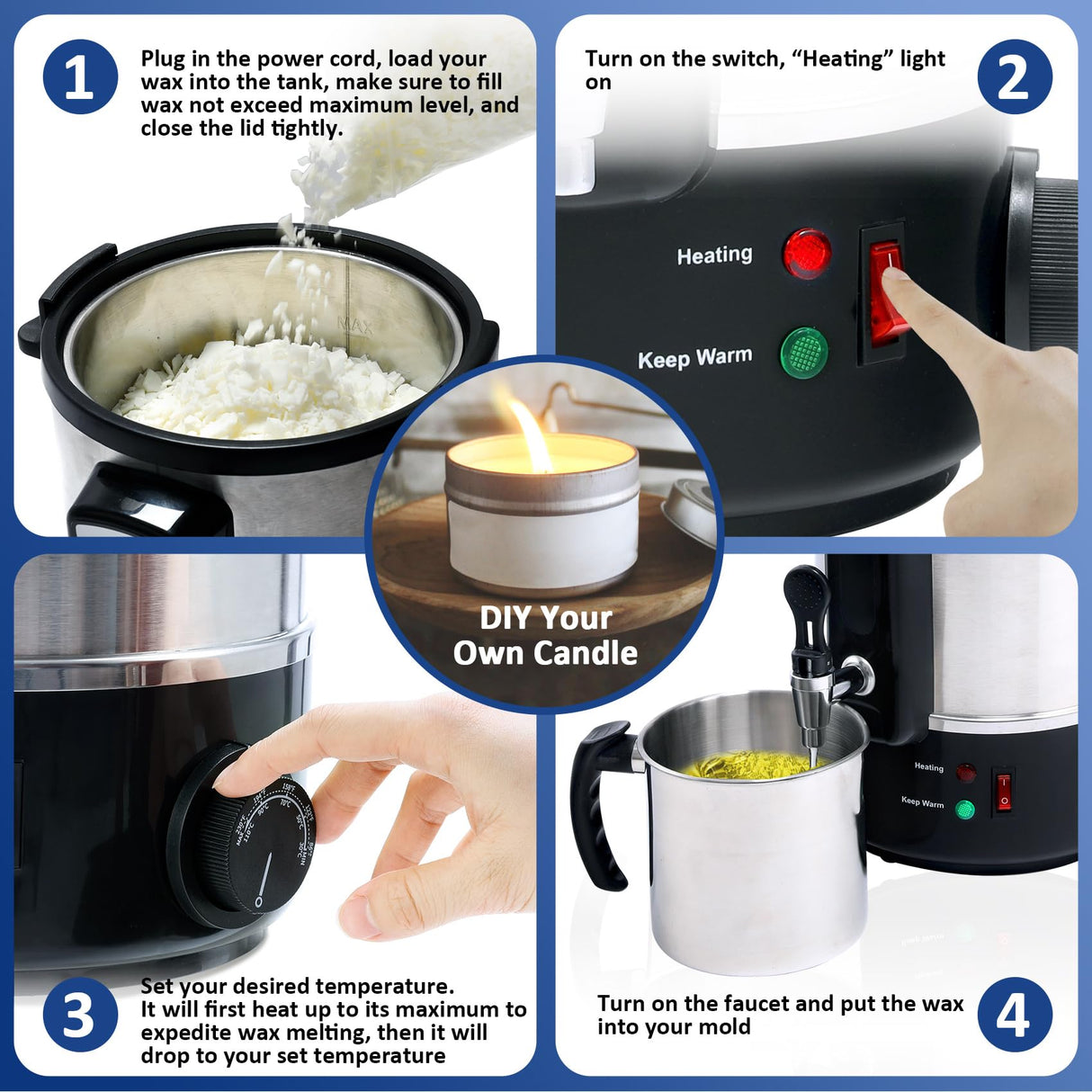 TCFUNDY Candle Making Wax Melting Pot 8.45Qts/17Lbs, Electric Non-Stick Candle Wax Melter Pot 8L, DIY Candle Making Kit for Adults, Soy Wax and Beeswax Candle Maker TCFUNDY