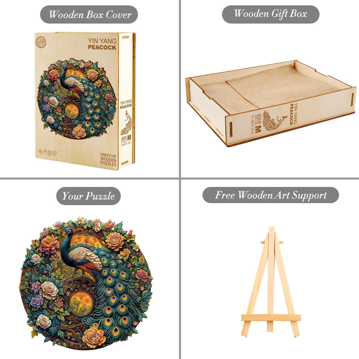 Jigfoxy Wooden Puzzle for Adults,Yin Yang Peacock Wooden Jigsaw Puzzles for Adults, Unique Animal Shape Wood Cut Puzzles for Family Friend Puzzle Lovers(M-11.4 * 11.3in-200pcs) Jigfoxy