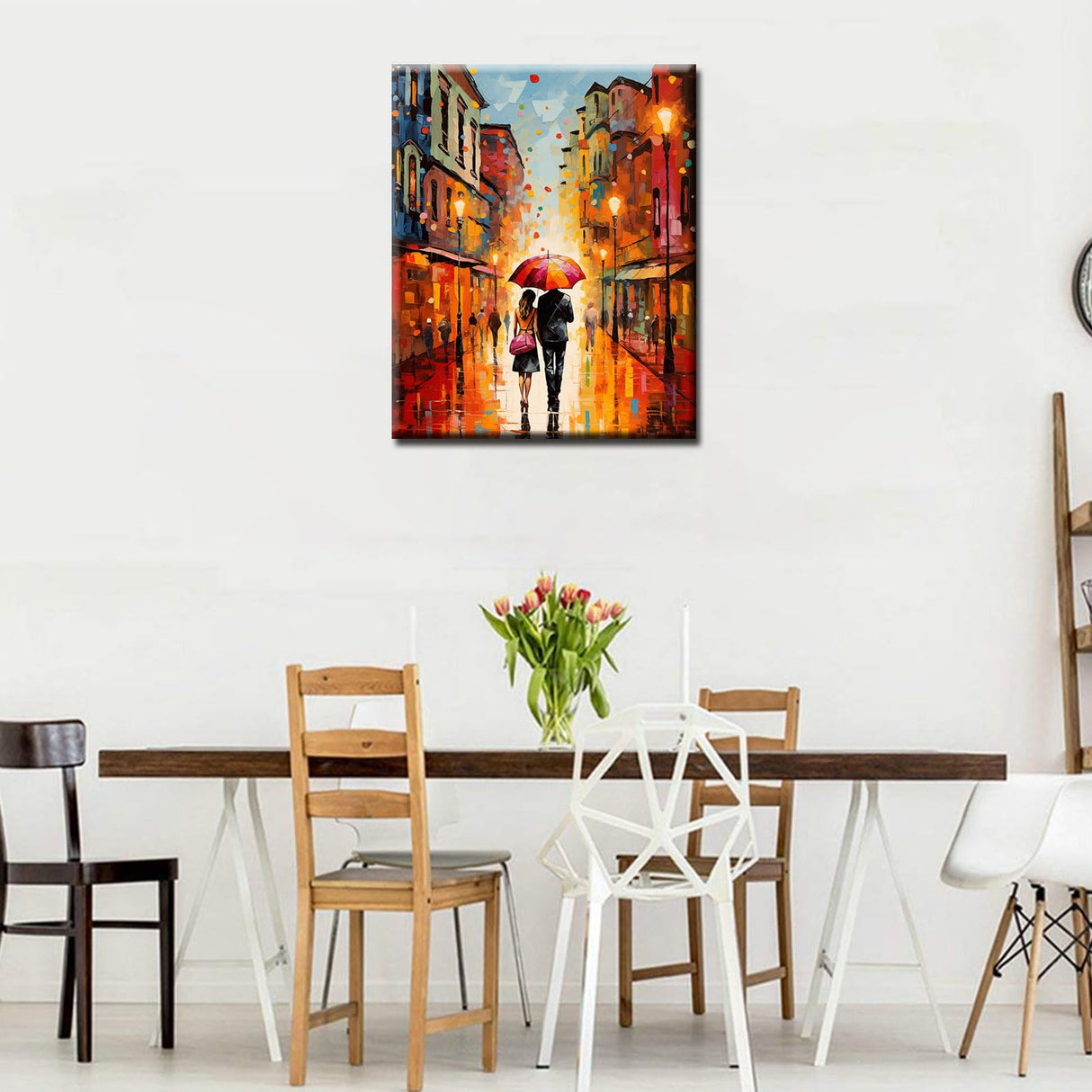 Romantic Couple Paint by Numbers Kits with Brushes and Acrylic Pigment on Canvas Painting for Adults, Boy and Girl Under the Red Umbrella Arts Crafts Project Home Decor Gifts 16''x20''(Framedless) TUMOVO