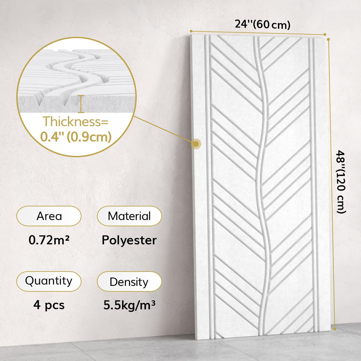 TONOR 4 PCS Acoustic Panels, 48″ x 24″ x 0.35″ Leaf Pattern Soundproof Wall Panels, Full Self-Adhesive, Sound Absorbing Panels for Noise and Echo Reduction, Acoustic Treatment for Studio, Home, White TONOR