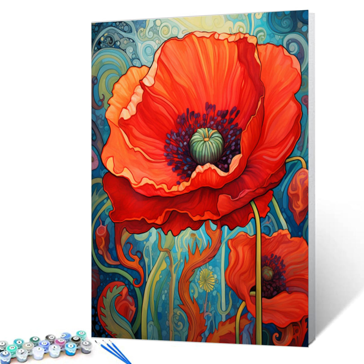 Tucocoo Red Poppy Paint by Bumbers for Adults Abstract Poppy DIY Paint by Numbers Acrylic Paint Canvas Graffiti Red Flowers Abstract Red Flower Scenery Painting Kits Art 16x20 Inch(Without Frame) Tucocoo