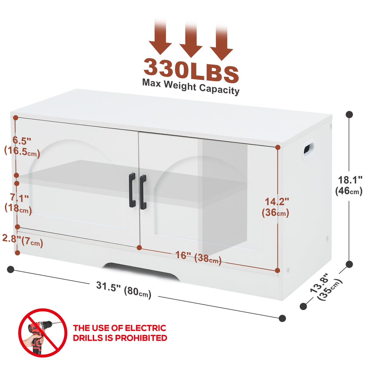 Shoe Bench, Entryway Storage Bench with 2 Doors, Shoe Rack Adjustable Shelves, Shoe Cabinet with Storage, 31.5" W x 13.8" D x 18.1" H for Entryway, Living Room, Hallway, Mudroom, Bedroom, White oakvivo