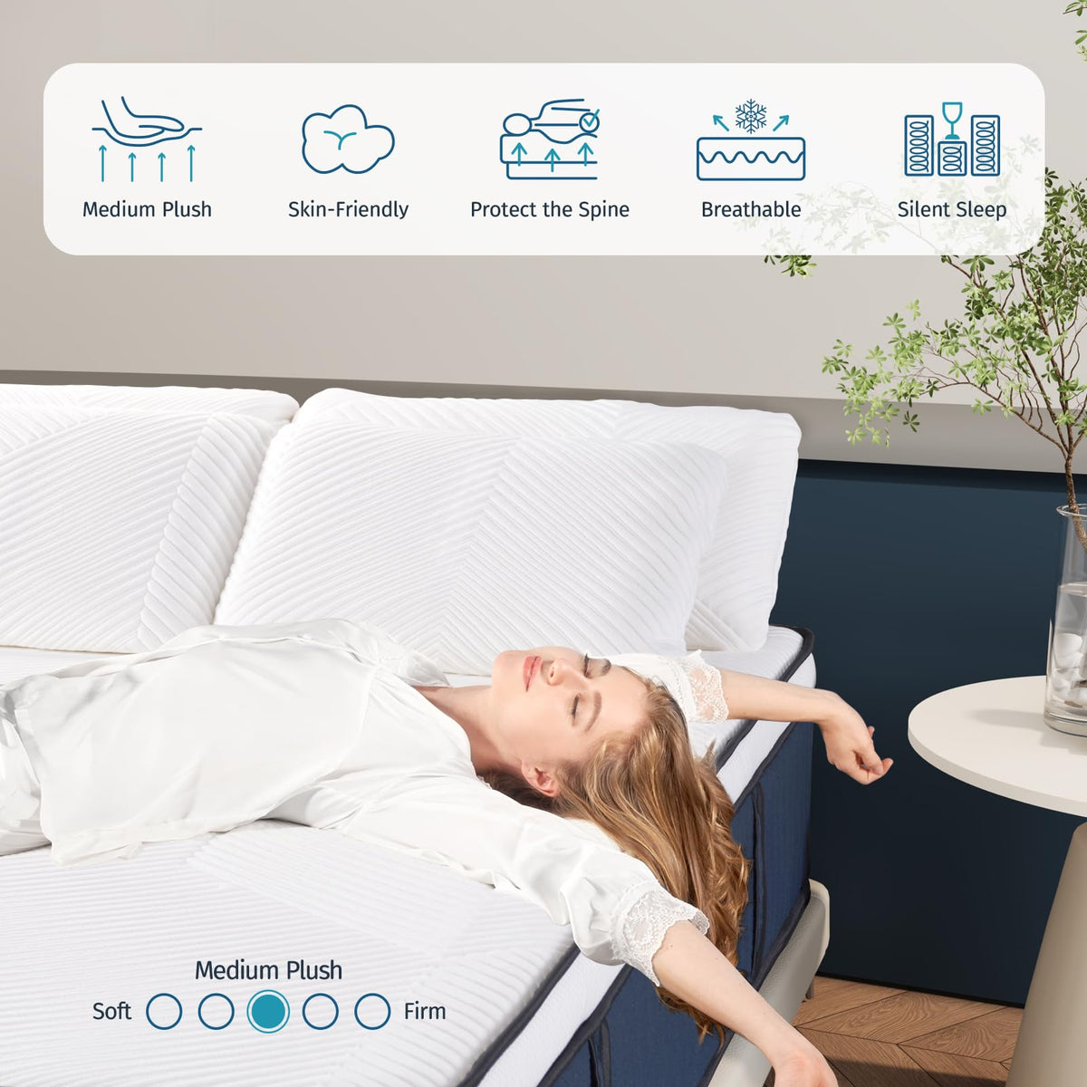 Queen Mattress, DIGLANT 14Inch Euro Top Memory Foam Hybrid Mattress, Medium Plush Feel Pocket Springs Queen Size Mattress for Pressure Relief, Edge Support Mattress in Box, CertiPUR-US, 60"*80" DH DIGLANT HOME