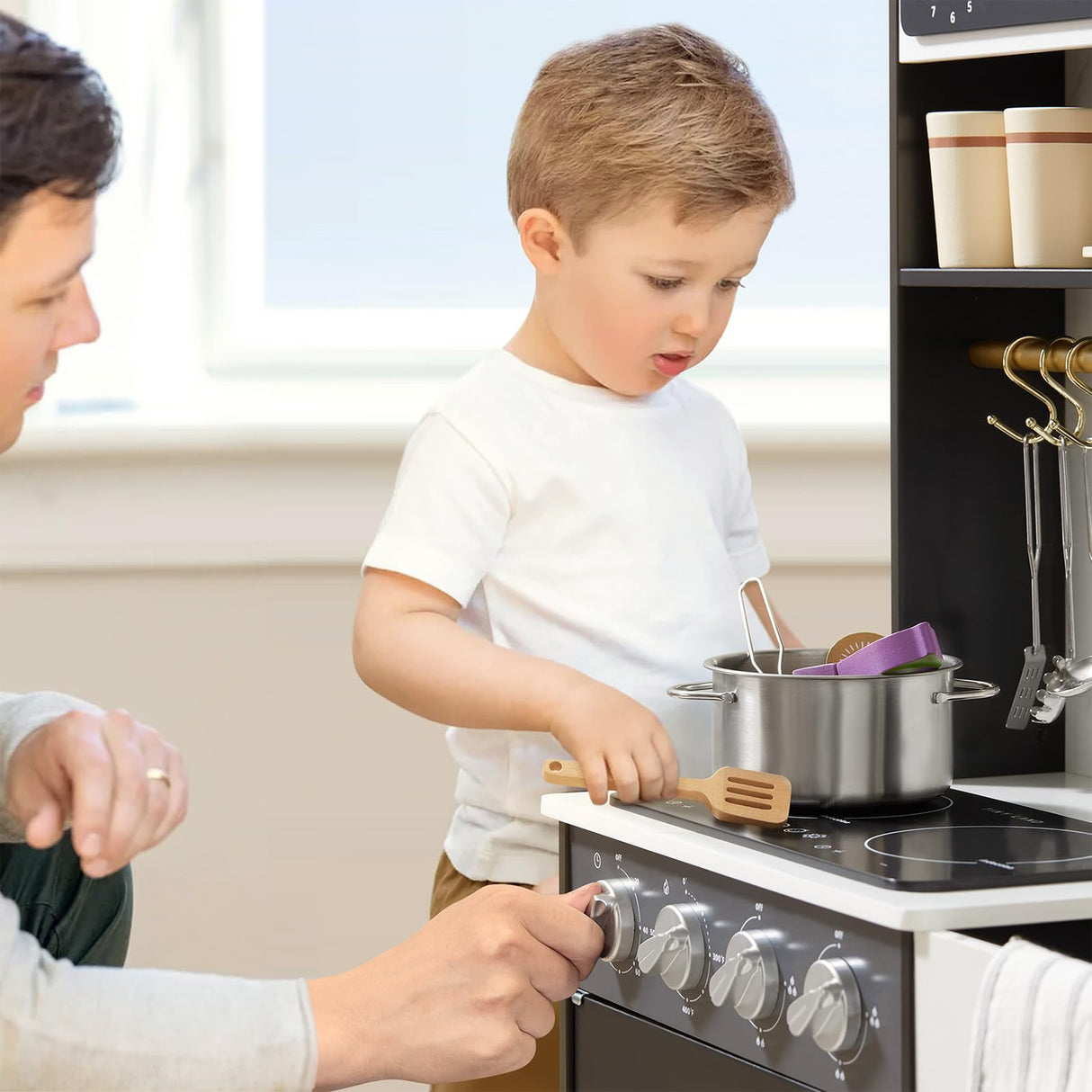 Tiny Land Play Kitchen for Kids, Wooden Play Kitchen Sets for Girls and Boys, New Modern Toddler Kitchen Toy Kitchen Designed in Trendy Home Style, Gift for Ages 3+ Tiny Land