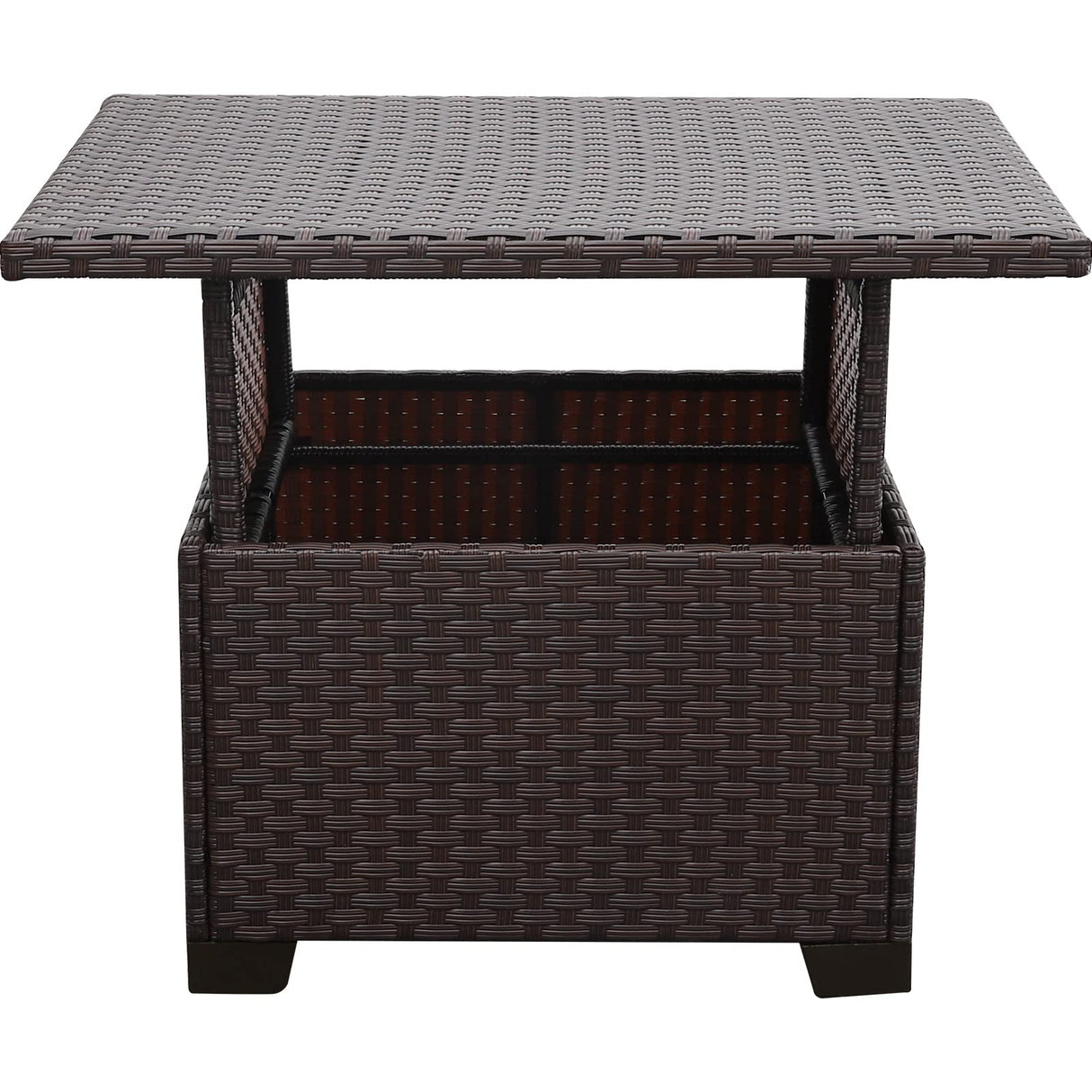 Patio Rattan Coffee Table with Hidden Storage, Wicker Liftable Dinning Table, Versatile Piece of Outdoor Furniture, Brown Lviden