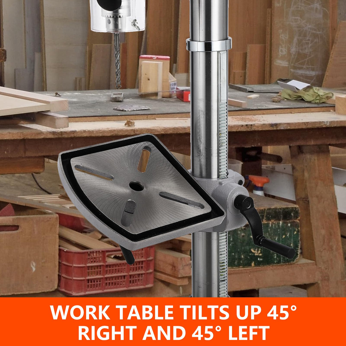 13 in Floor Drill Press, 7.5 Amp 120V, 288-3084 RPM Variable Speed Cast Iron Bench Drill Press, 0-45° Tilting Worktable, Tabletop Drilling Machine for Wood Metal PioneerWorks