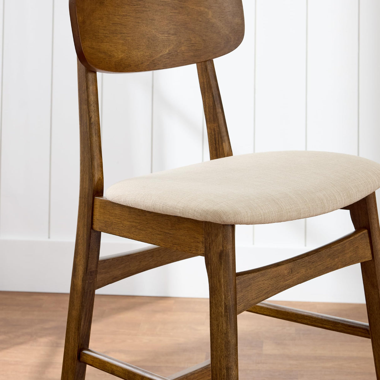 Best Choice Products Bar Stool Set of 2, Modern Farmhouse Counter Height Stools w/Armless Upholstered Cushioned Seat, Wooden Curved Backrest - Walnut/Cream Best Choice Products