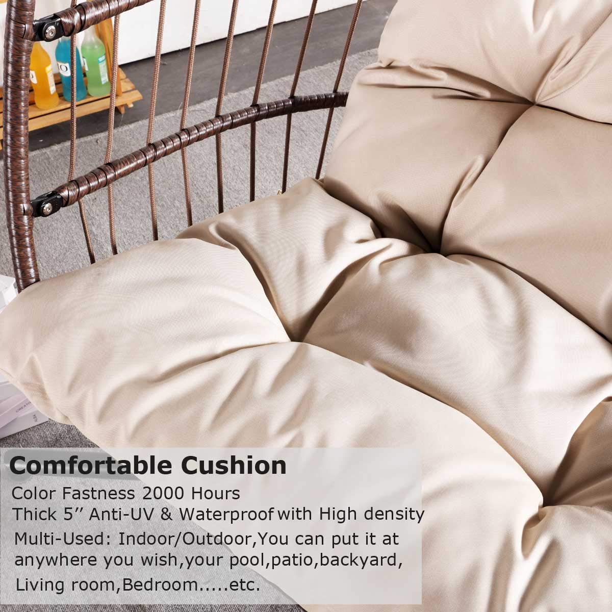 NICESOUL Swing Egg Chair with Stand Indoor Outdoor, Comfy Rattan Patio Basket Hanging Chair with Cushion & Pillow, 350lbs Weight Capacity Egg Hammock Chairs with Base for Bedroom Balcony, Brown NICESOUL