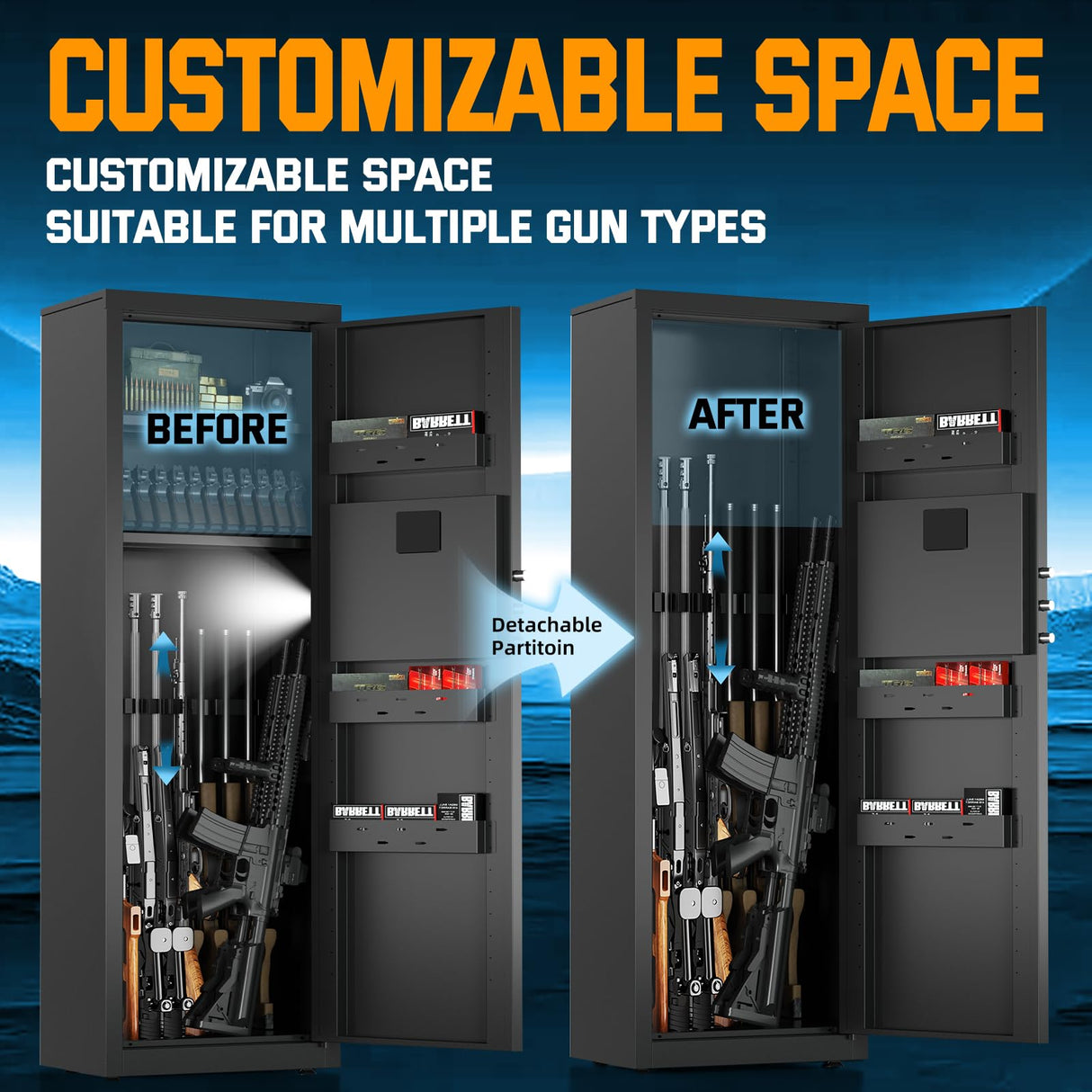 8-10 Long Gun Safe for Rifles and Pistols with Digtal Keypad, Quick Access Rifle Safe with Dual Alarm and Mute Mode, Gun Cabinets for Rifles and Shotguns with 2 Removable Shleves, Easy Assemble Yiosotne