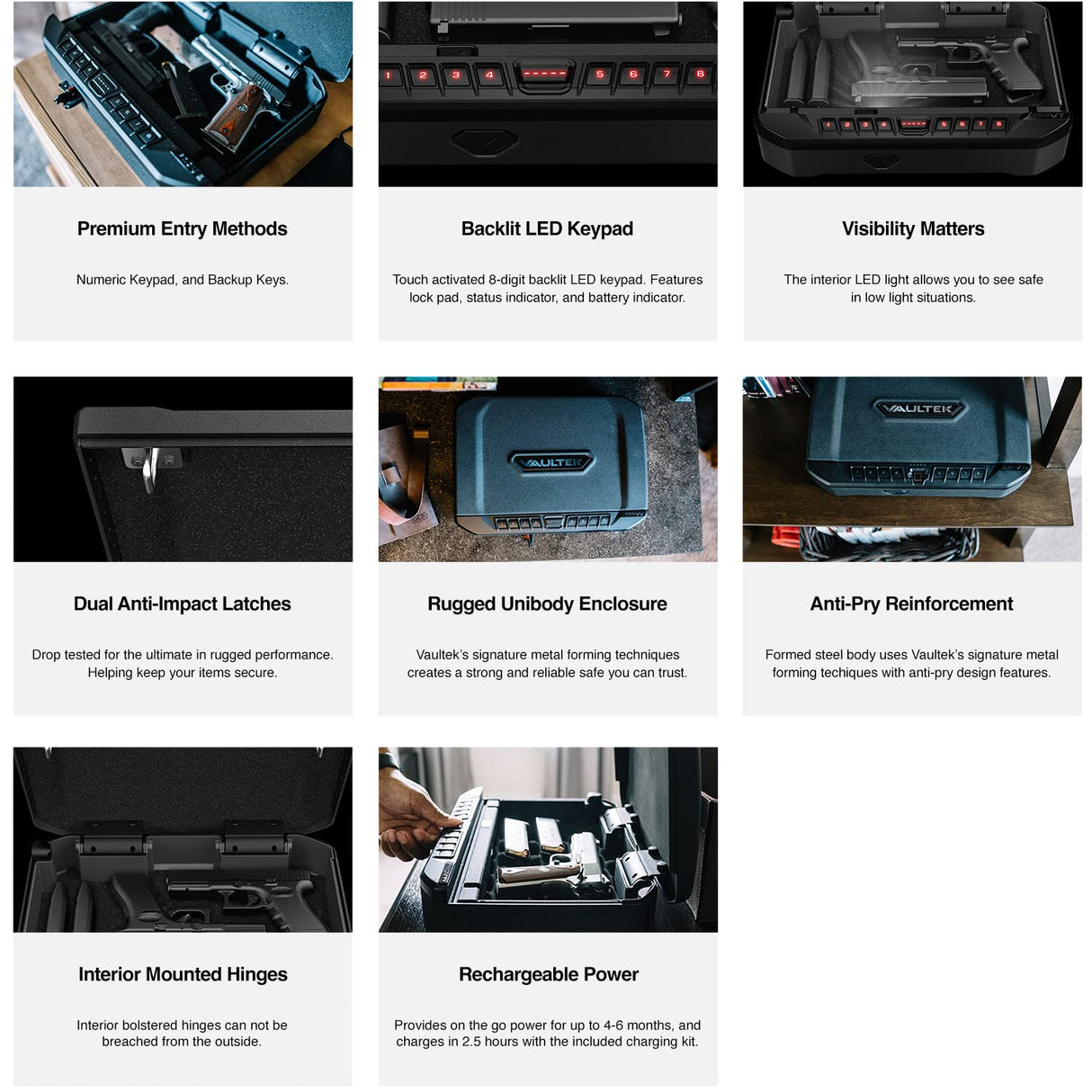 VAULTEK Essential Series Quick Access Handgun Safe with Auto Open Lid Pistol Safe Rechargeable Lithium-ion Battery (PRO VE) (Full Size) VAULTEK