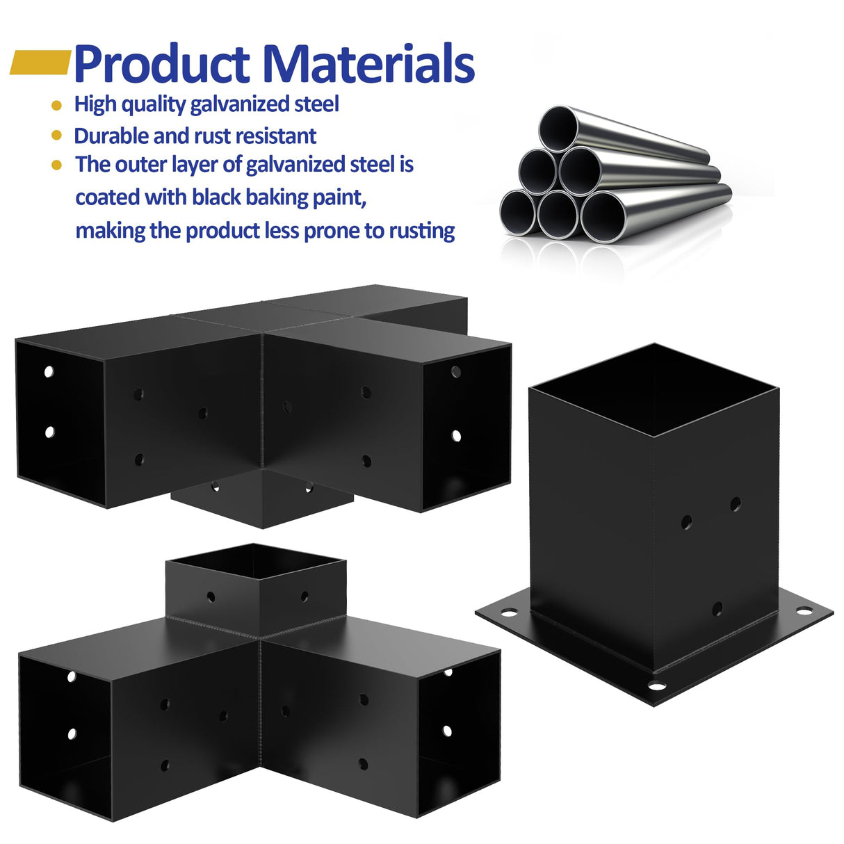 Heavy Alloy Steel Pergola Bracket Kit with 4-Way Pergola Kit for 6"x 6" (Actual 5.5" X 5.5") Lumber,Wood Pergola Brackets Suitable for Pergolas,Gardens,Patio and Metal Gazebo Kits with Screws JEXALINE