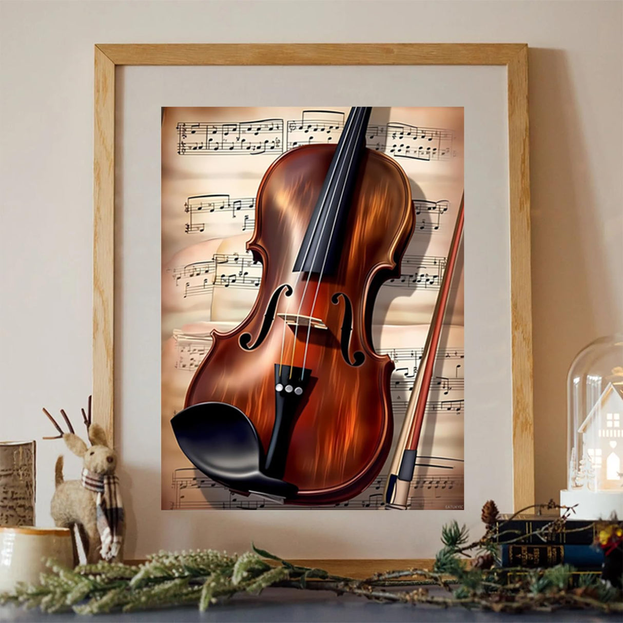 5D Vintage Violin Sheet Music Diamond Painting Kits, Full Round Diamond Art Kits for Adults Music Theme Diamond Dots Paint by Numbers Kits 12x16inch EATUKYIC