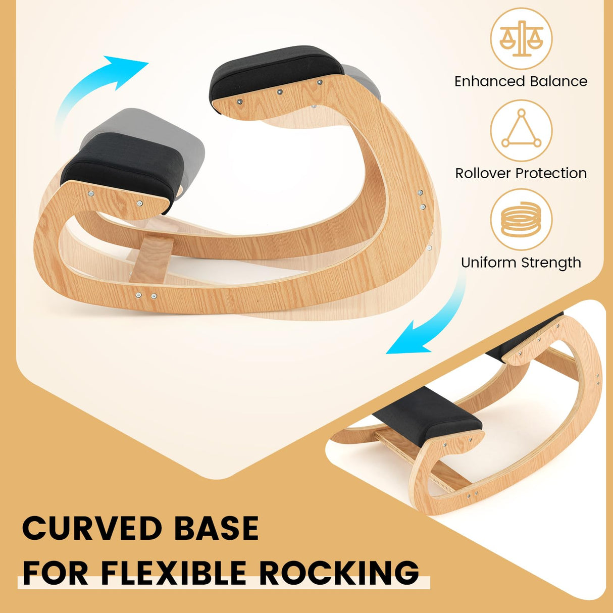 Giantex Ergonomic Kneeling Chair, Posture Chair for Desk with Cushion, Solid Wood Frame, Max Load 330 Lbs, Comfortable Ergo Rocking Kneel Chair for Office Home Study (Black) Giantex