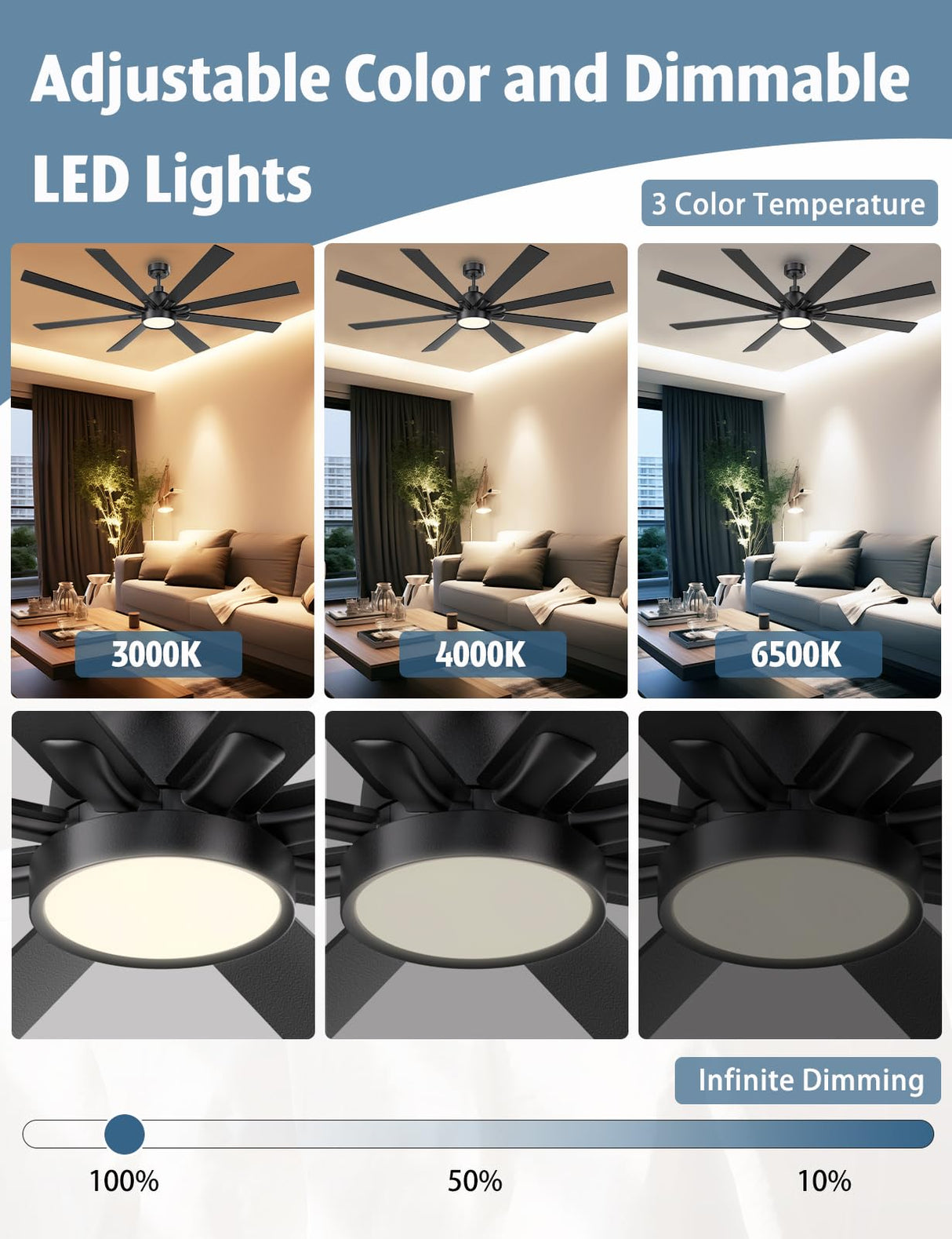 Autoday 62 Inch Ceiling Fans with Lights and Remote - Wood/Matte Black Ceiling Fan, Quiet DC Motor, 3 CCT, Modern Dimmable LED Lighting & Ceiling Fans for Bedroom Living Room Patio, Indoor/Outdoor Autoday