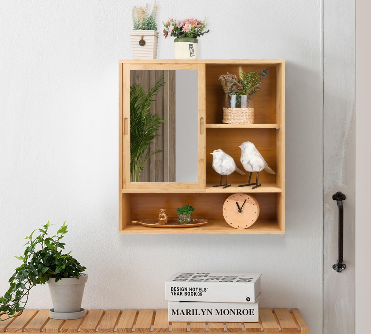 ZYBT Bamboo Bathroom Cabinet,Mirrored Medicine Cabinets,Bathroom Cabinet Wall Mounted with Storage,Medicine Cabinets with Mirror,Over The Toilet Storage with 2 Sliding Doors ZYBT