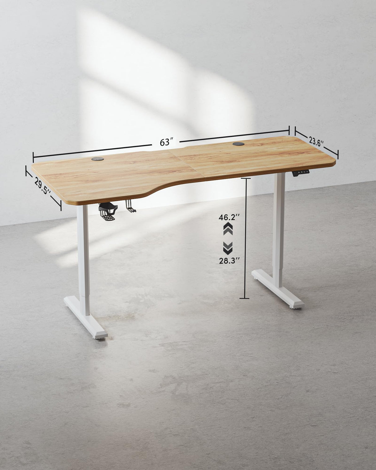 FEZIBO 63"x28" L Shaped Standing Desk, Electric Stand up Height Adjustable Home Office Table, Sit Stand Desk, Light Rustic Brown Top FEZIBO