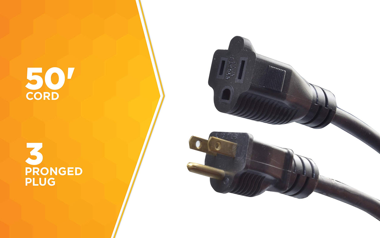 Woods 982452 50-Foot SJTOW Agricultural Outdoor Heavy Duty All- Weather Extension Cord, Oil Resistant Vinyl Jacket, Versatile Use, Powerful 15 Amps, 125 Volts, 1,875 Watt Extension Cord, Black Woods