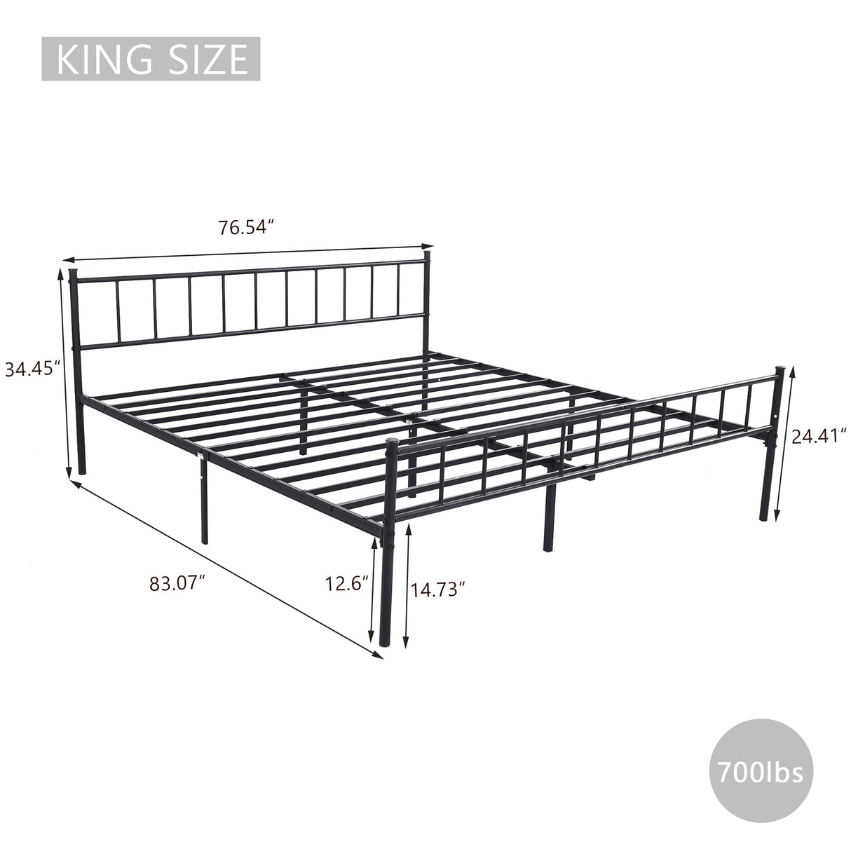 WJORATA Metal Platform King Bed Frame with Headboard Sturdy Steel Slats Support No Box Spring Needed Easy Assembly Black WJORATA