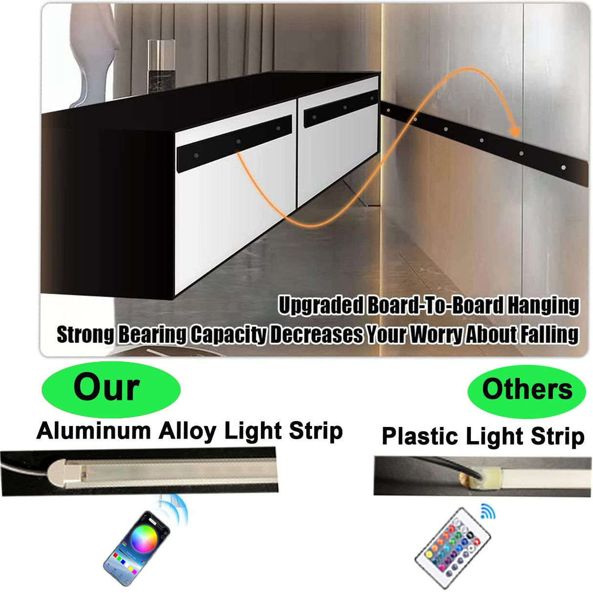 wuleen Floating TV Stand, 71" Floating Entertainment Center Wall Mounted,Floating Wall Mounted TV Shelf with Led Lights and Power Outlet,Modern High Gloss tv Cabinet Media Console with Storage wuleen