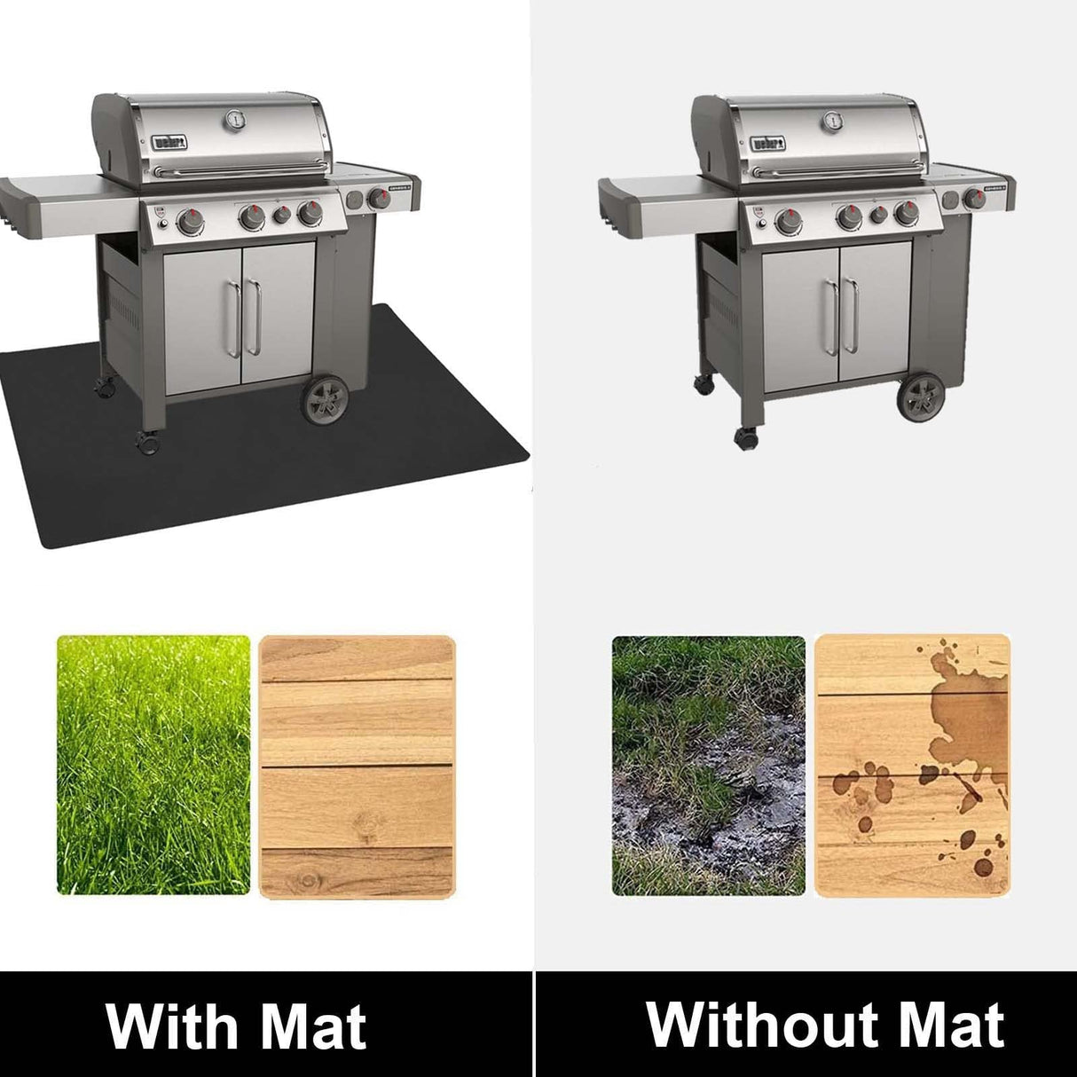 AiBOB Under Grill Mat, Premium Outdoor BBQ Mats Protect Decks and Patios, Absorbent Liquids Pad Under Grills, Reusable, Waterproof, 40x60 Black AiBOB