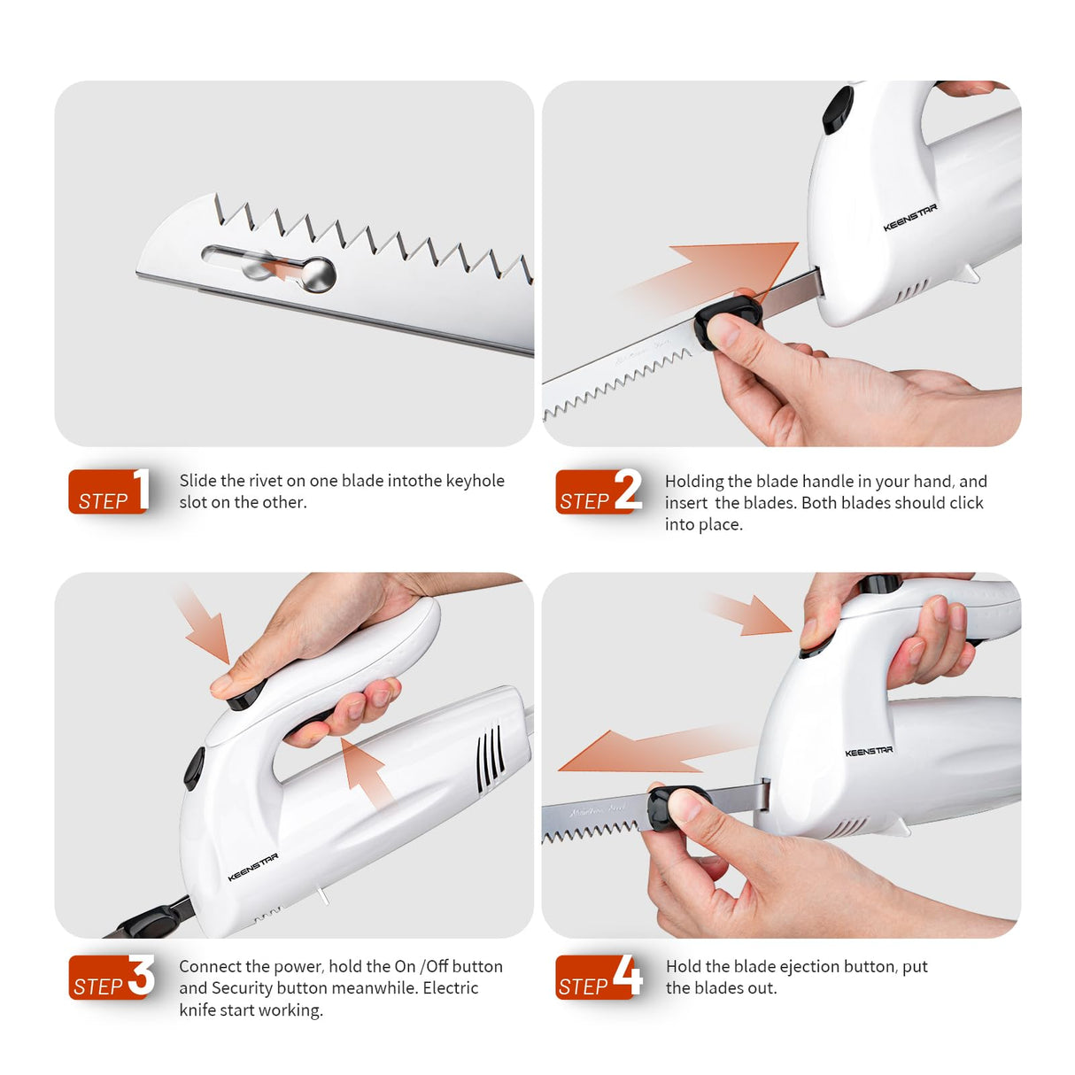 KEENSTAR Electric Knife for Carving Meat, Turkey, Bread, 150W Electric Knife Set with 2 Serrated Stainless Steel Blades & Serving Fork for Slicing Poultry, Ham & More, Ergonomic Handle & Safety Lock KEENSTAR