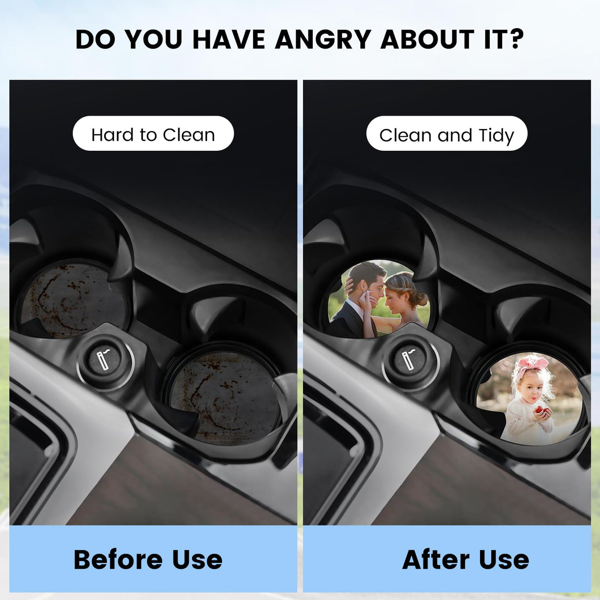 Sublimation Blanks Car Coasters, 12pcs Absorbent Ceramic Car Cupholder Coasters with A Finger Notch for Easy Removal, Keep Vehicle Free from Cold Drink Sweat, Stain and Spill Valyria