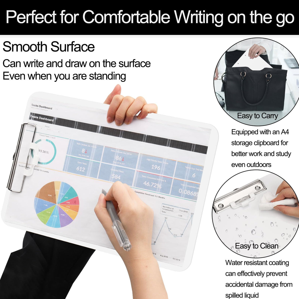 1 PCS A4 Clipboards,Plastic Clipboard with Pen Holder,Clip Boards 8.5x11 with Low Profile Clip,Cute Hanging Clipboard for School Office Supplies Clipboards for Kids,Portable Clip Board for Nurse-White SFLHHDM